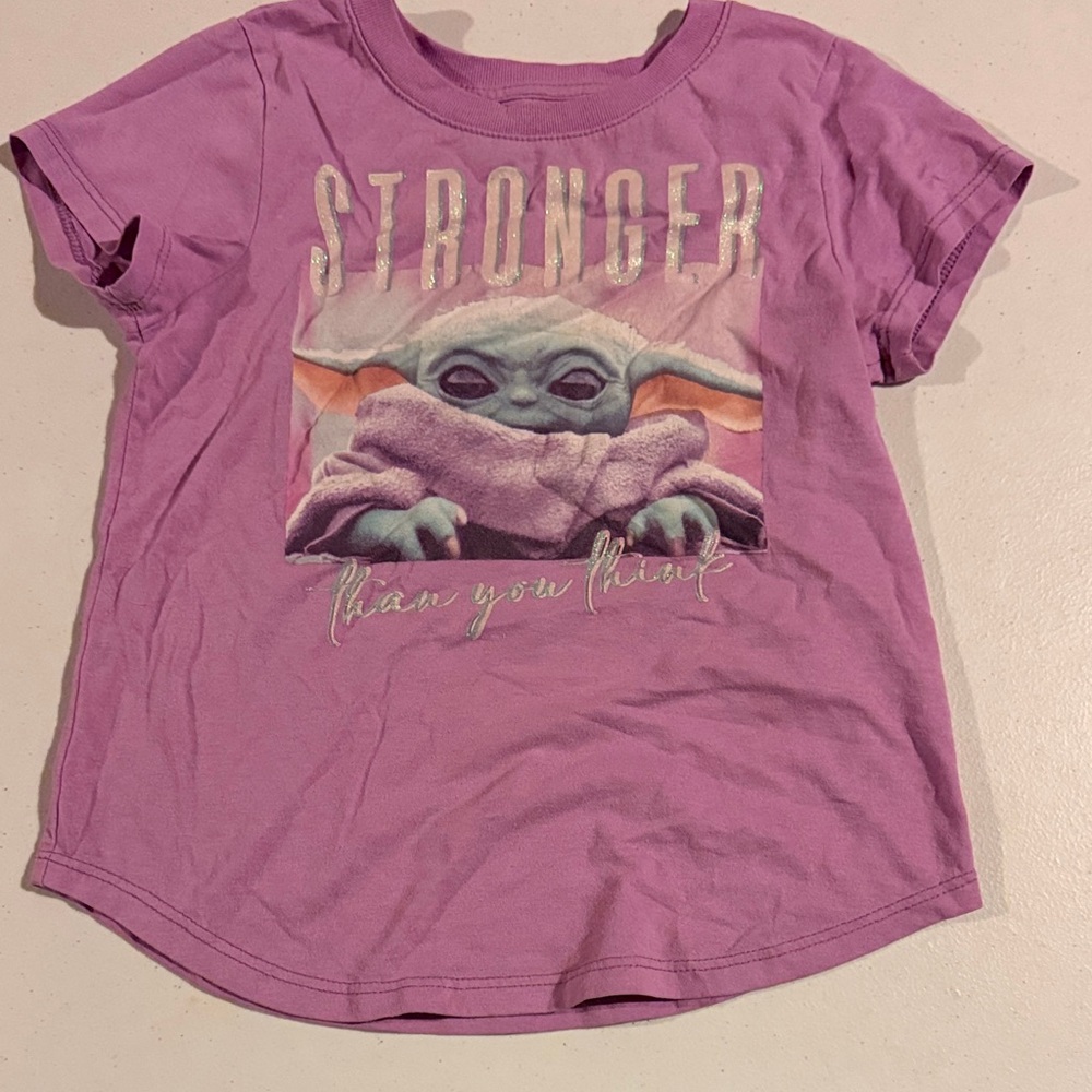 Star Wars Girls' Lavender Baby Yoda 'Stronger' Short Sleeve Tee